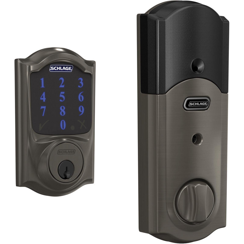 Camelot Electronic Single Cylinder Deadbolt, Black Stainless/Blue