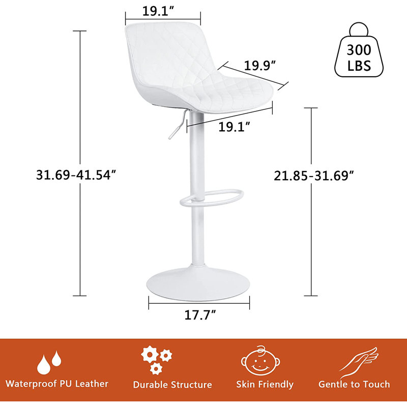 Tabouret de bar rembourré Lougene, Blanc