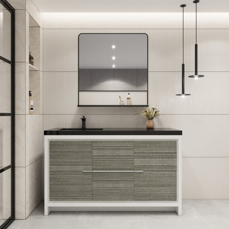 Ensemble de meuble-lavabo simple 60 po Valerieann, Gris cendre très lustré