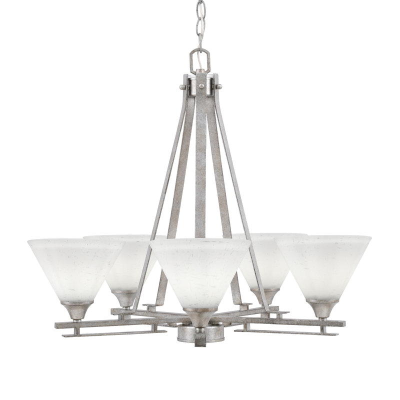 Lustre 5 lumières Uptowne illustré en finition argentée vieillie avec verre mousseline blanc 7 "