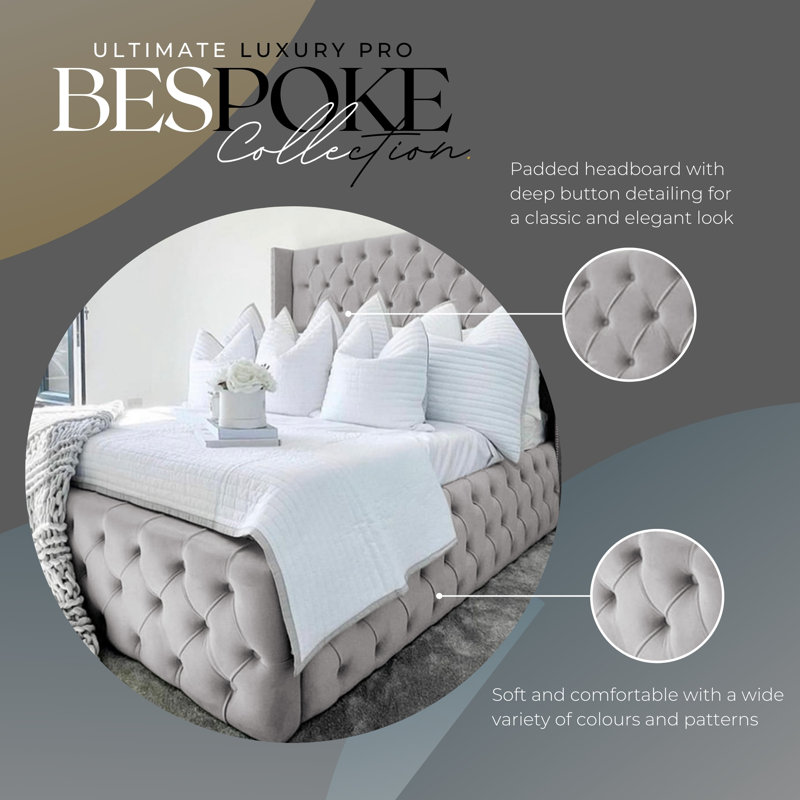 Ericka Chesterfield Ottoman Storage Bed - Deep Button-Tufted Velvet Upholstered Bed Frame, Double (4'6), Silver