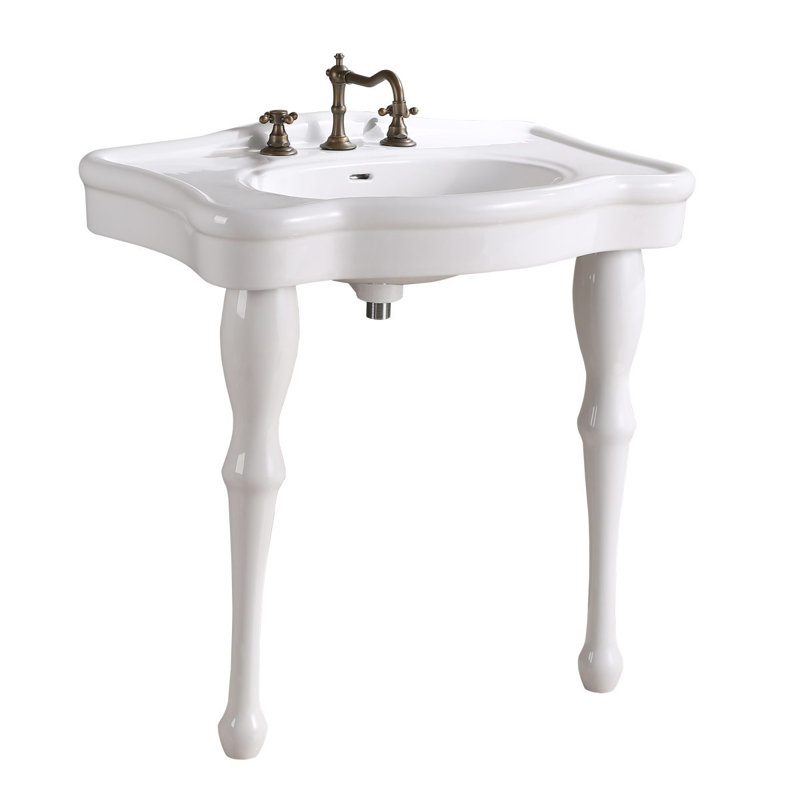 Lavabo de salle de bain console 33 po avec trop-plein brillant