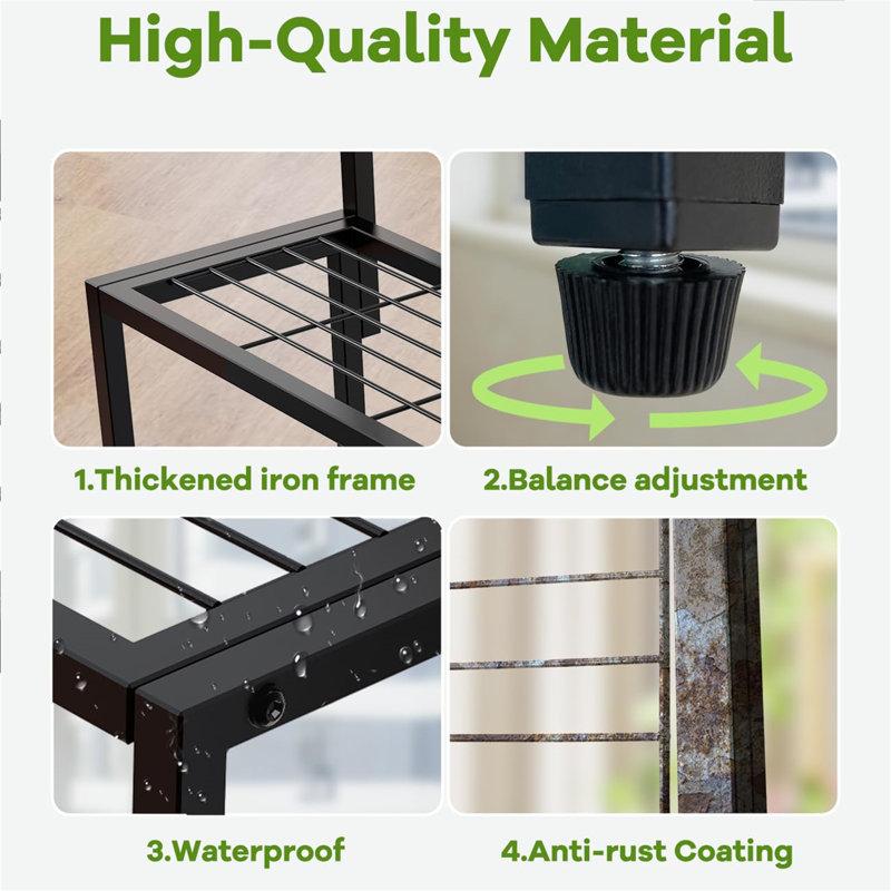 Large Black Metal Multi-Level Plant Stand with Hanging Rack