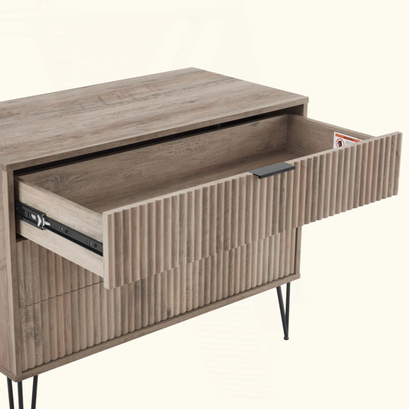 Dumbo 35" Modern Fluted Standard Dresser with 3 Drawers in Rustic Gray, Gray