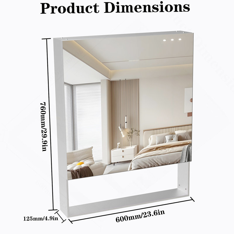 Armoire de rangement avec miroir pour salle de bain, armoire de salle de bain murale avec tablettes réglables