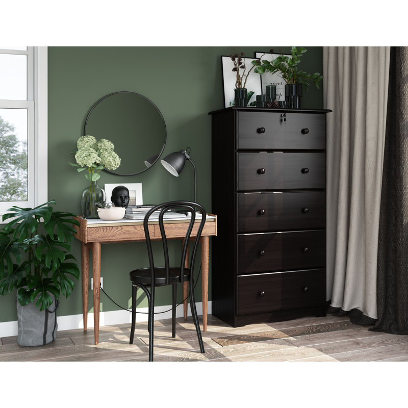 Commode 5 tiroirs avec serrure Gallashaw, Café
