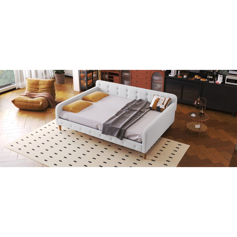 Lit de jour double rembourré pleine grandeur avec 4 pieds de soutien, beige (ancien SKU: DL001825), Beige