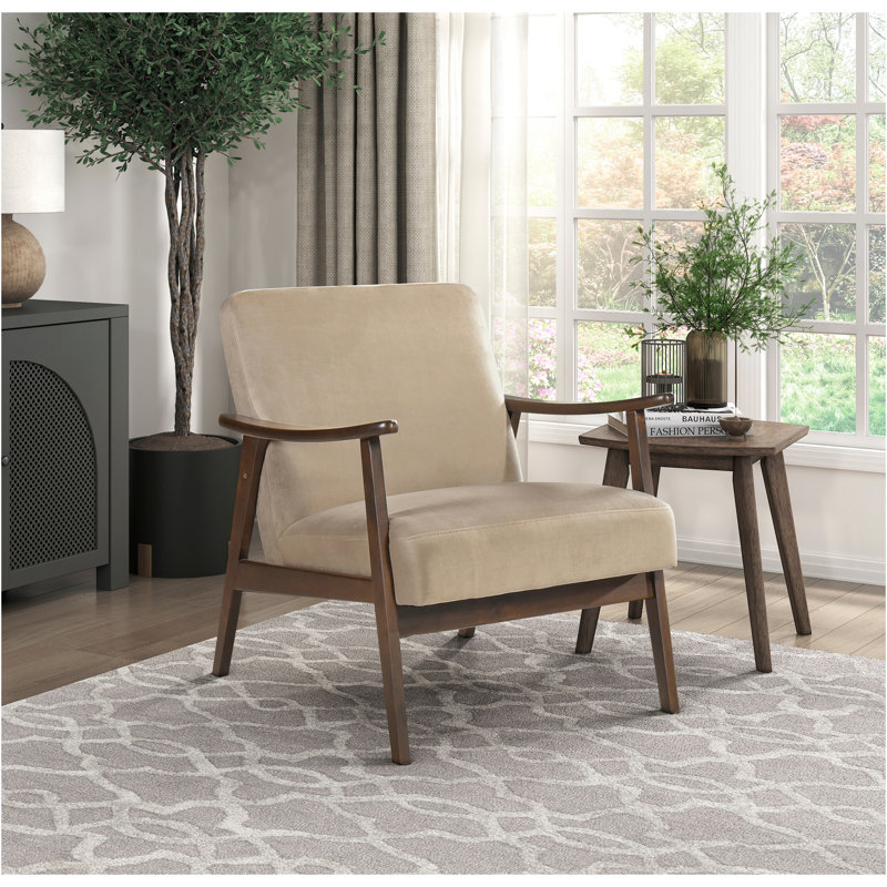 Fauteuil d'appoint Mid-Century 26 po Luxe avec revêtement en velours, structure en bois d'hévéa massif, coussins en mousse haute résilience