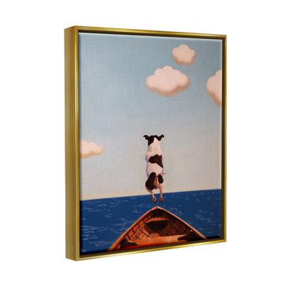 Chien sautant dans le lac par Lucia Heffernan
