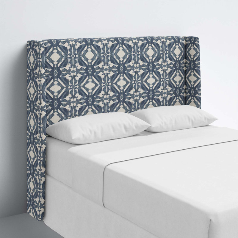 Tilly Upholstered Headboard, King, Asha Blue Ikat