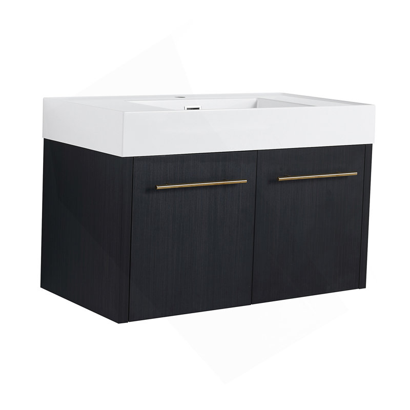 Meuble-lavabo mural 36 po avec lavabo, lavabo en résine à rebords épais, ensemble KD