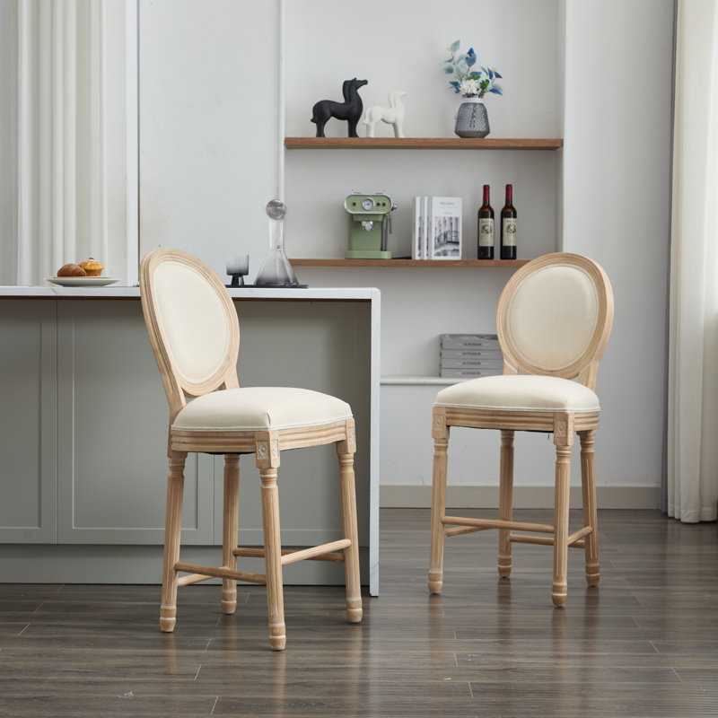 Solid Wood Bar Stools Set Of 2, Classic French Country Design With Comfortable Upholstered Seating For Indoor And Outdoor Use