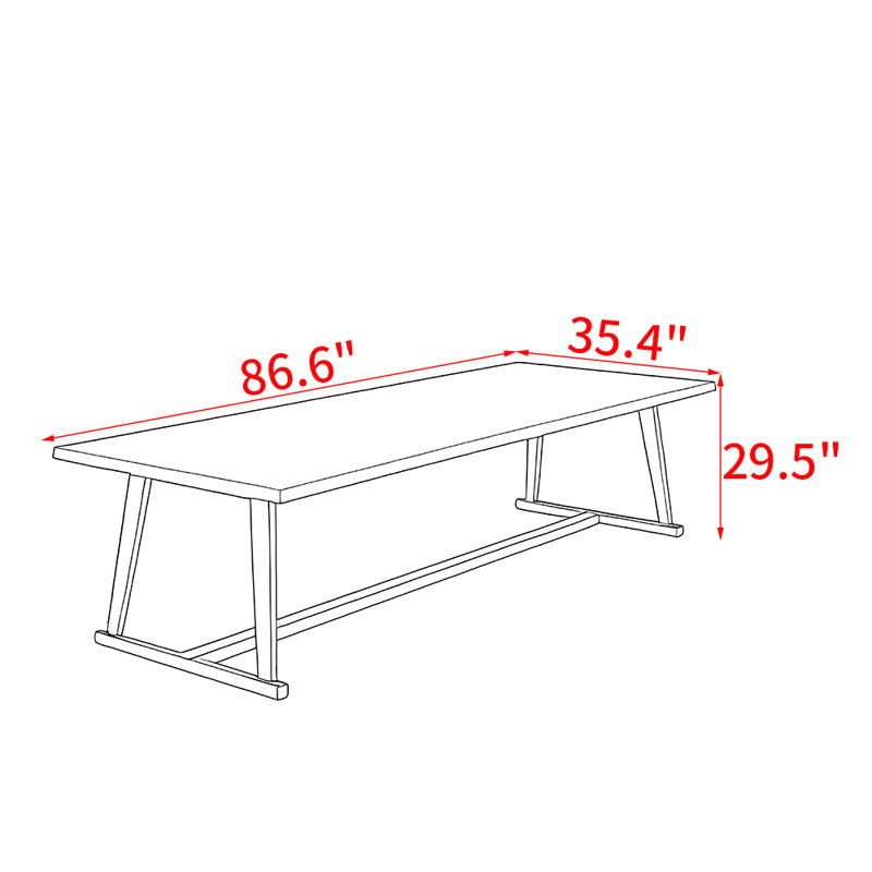 Table de salle à manger moderne et simple en bois massif, H 29,5 po x L 86,6 po x l 35,4 po