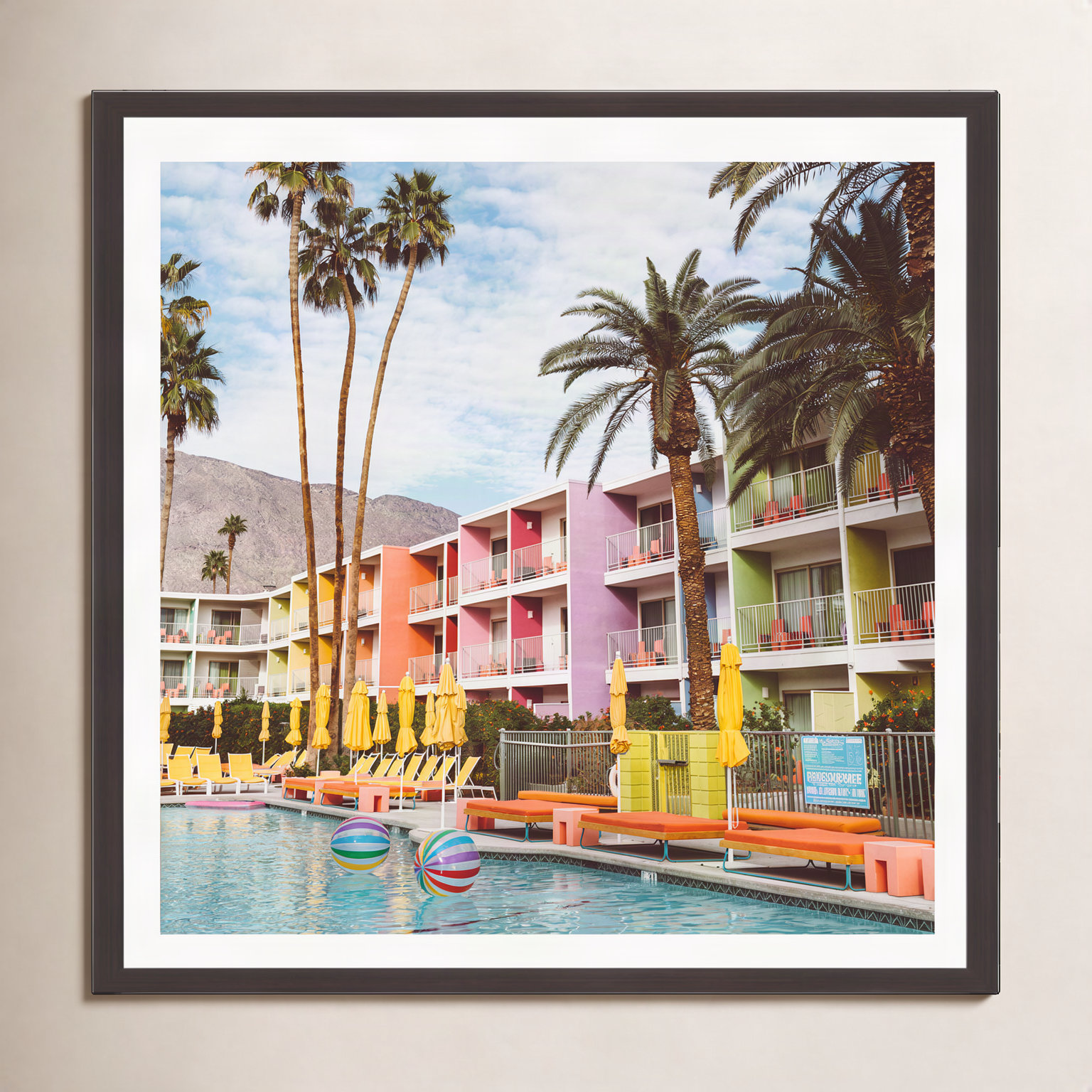 Tulle "Palm Springs Pool Day VII" Print, 20" H x 20" W x 2" D, Espresso Floater Framed, No