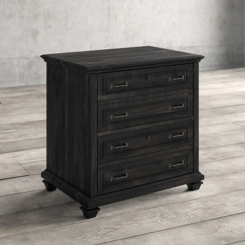 Dube 31'' Wide 2 -Drawer Solid Wood File Cabinet, Weathered Charcoal