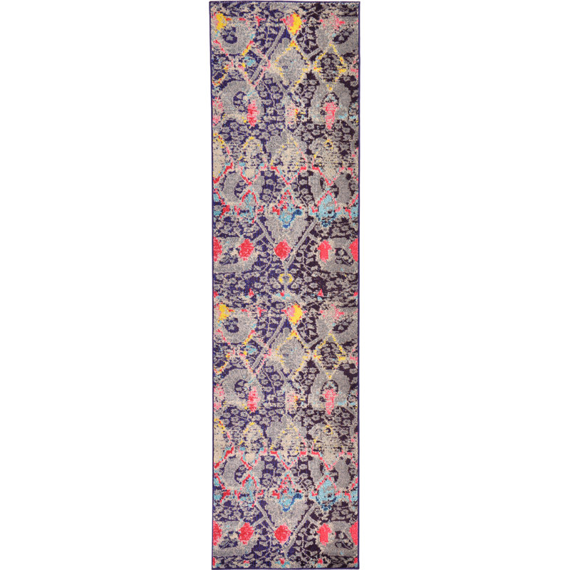 Tapis mauve / rouge Lonniet, Tapis de couloir 2 pi 7 po x 10 pi