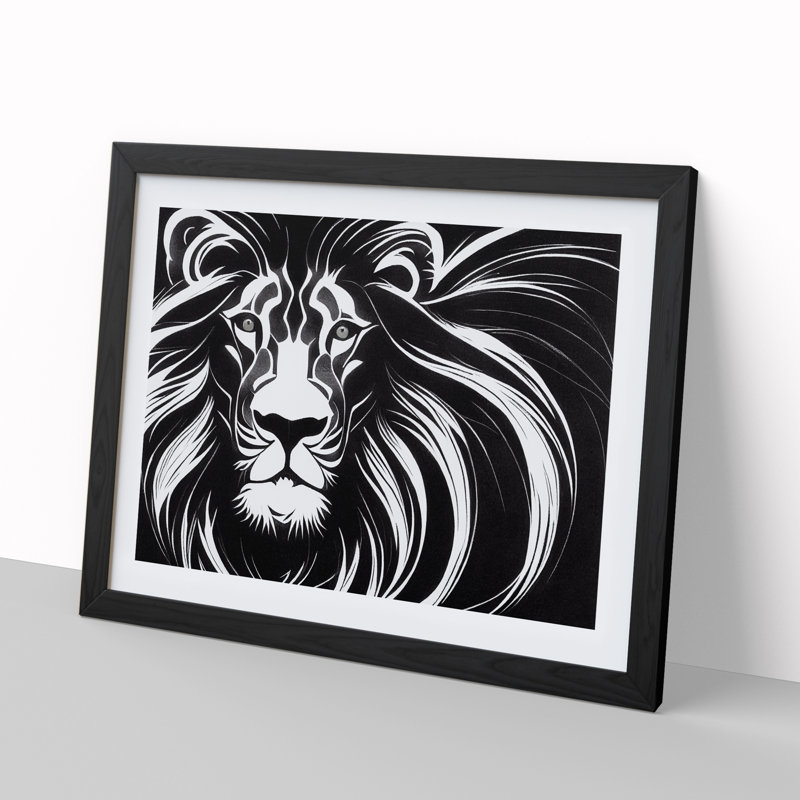 Wondrous Lion Abstract - Single Picture Frame Painting, Black, 46cm H x 64cm W x 2cm D