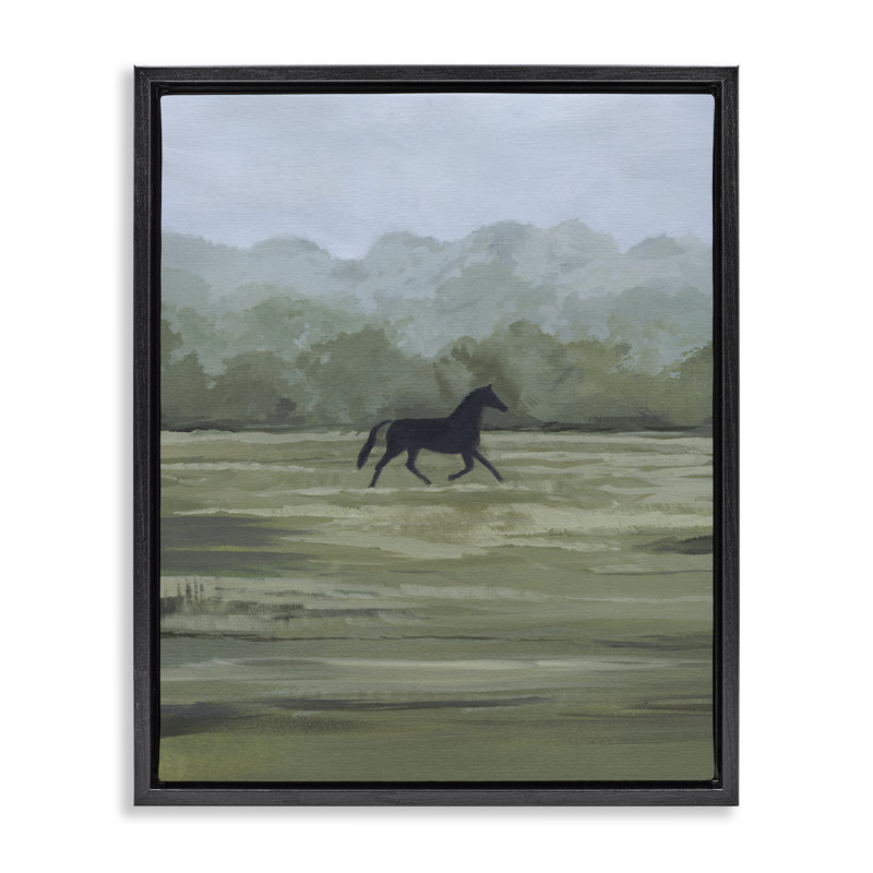 «Rider's Shadow Horse», art mural encadré par Floater, H 21 po x l 17 po, Cadre flottant noir de jais