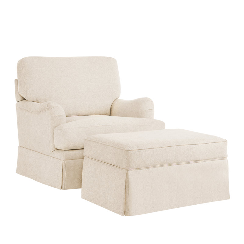 32.7'' Skirted Swivel Accent Barrel Chair With Storage Ottoman, Warm Linen