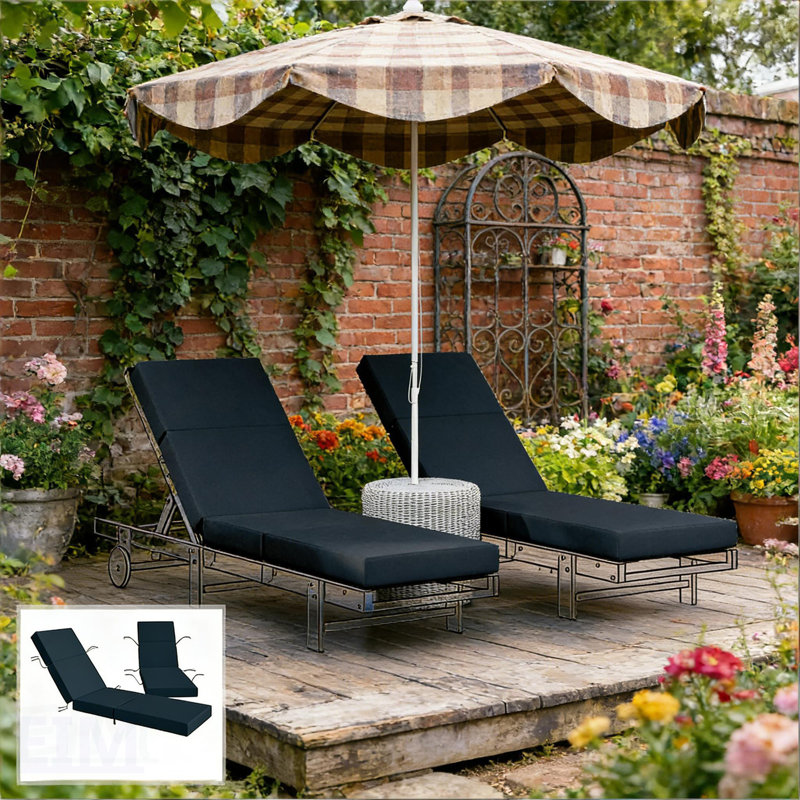 Outdoor Lounge Chair Cushions, Set Of 2 Patio Chaise Cushions For Comfort And Durability, 2, Navy Blue