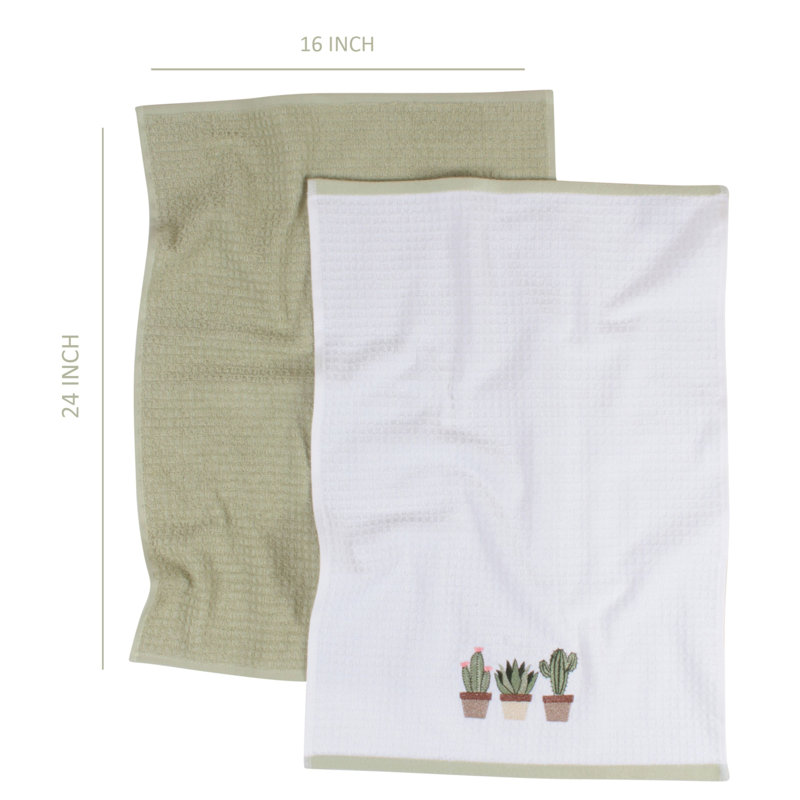 Ensemble de 2 essuie-tout 100% coton - Linge à vaisselle doux et absorbant pour la cuisson, le séchage et le nettoyage - Essuie-tout de tous les jours - Conception de cactus