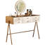Coiffeuse haut de gamme, revêtement en similicuir grainé, plateau en verre trempé, miroir DEL, prise intégrée, 6 tiroirs, montage très facile-1647431773-1841685899