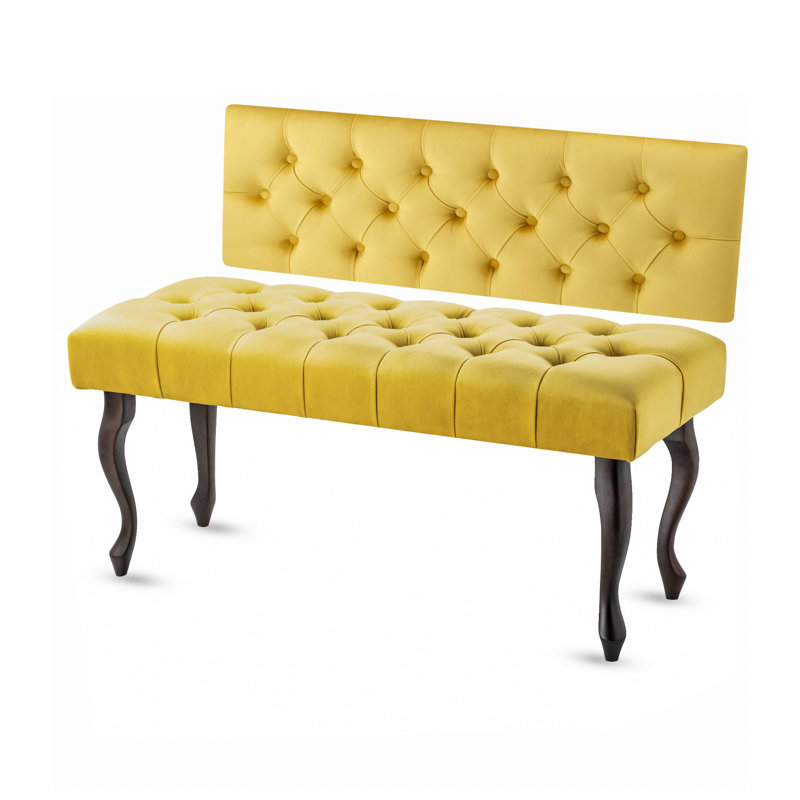 Jerez Velvet Upholstered Bench, H40 x W100 x D30cm, Yellow/Espresso