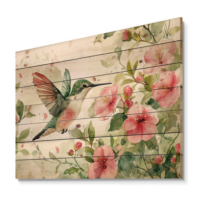 Colibri dans le jardin de la ferme II - Impression sur bois d'oiseau - sur bois de pin naturel