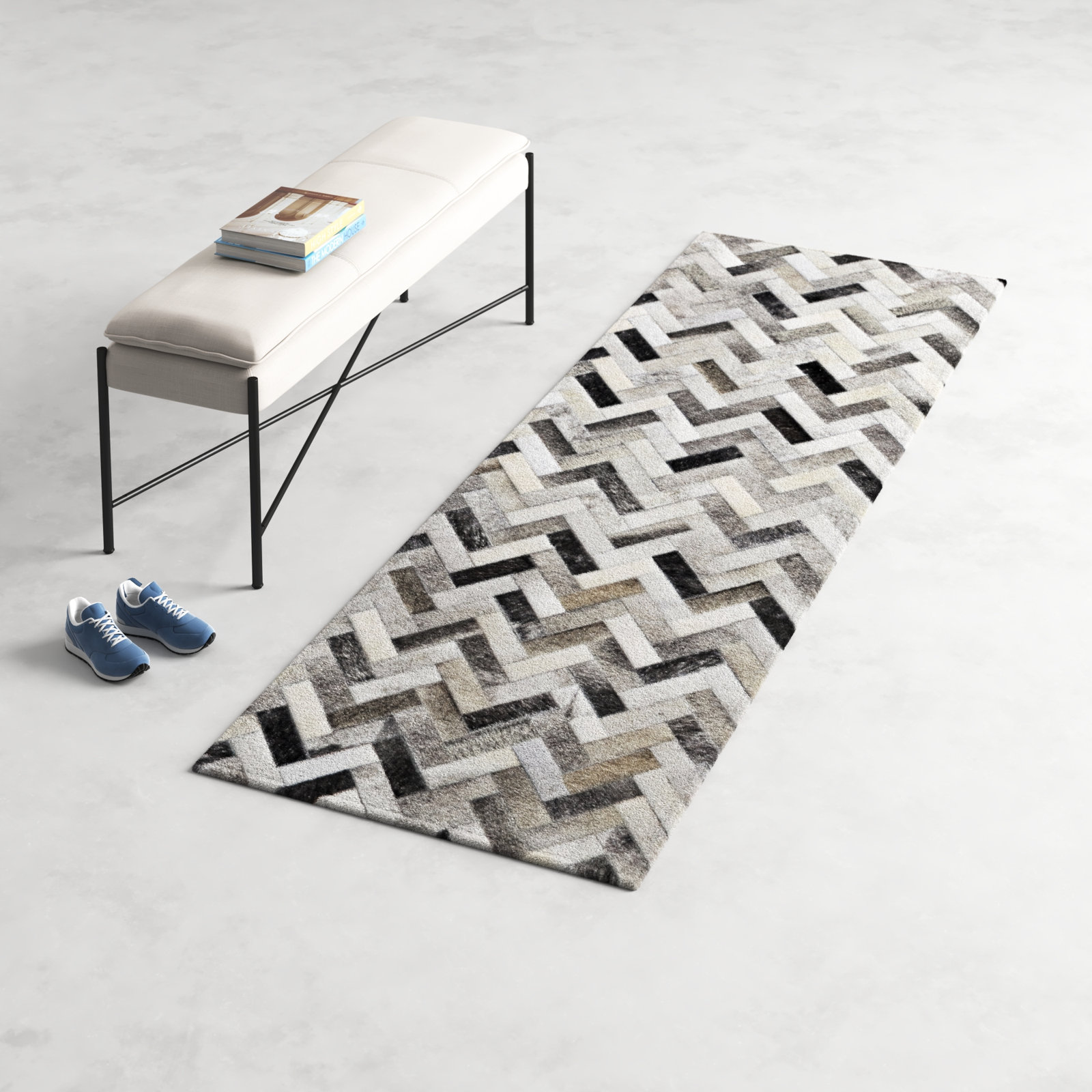 Marsha Handmade Cowhide Ash Rug, Runner 2'6" x 8'
