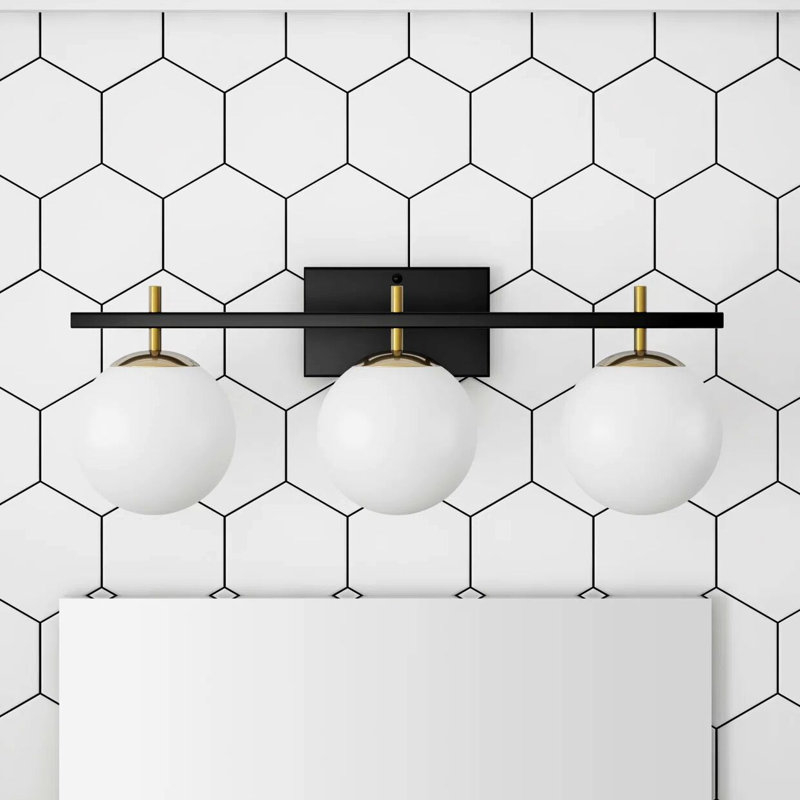 Matte Black Iron 3-Light Dimmable Vanity Fixture with White Glass Shades