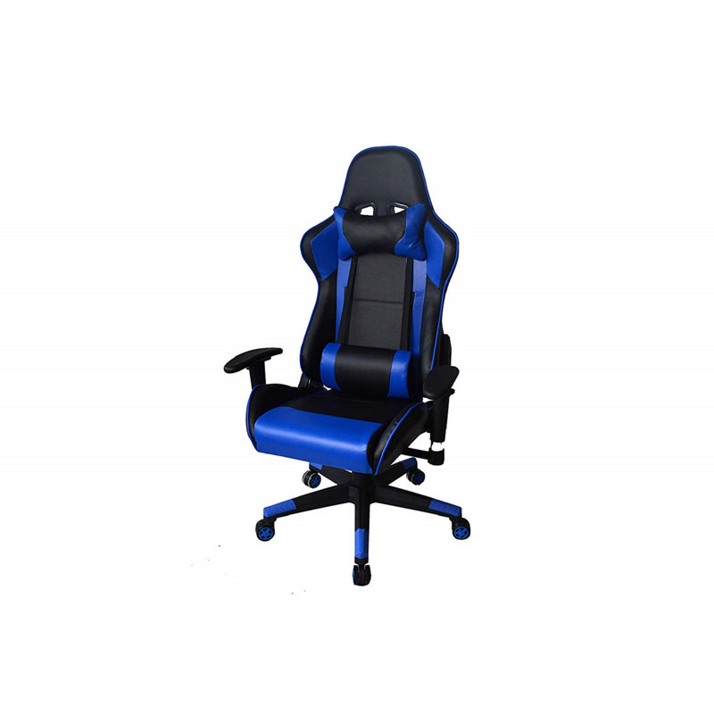 Fauteuil de jeu ergonomique avec coussins en tête et bleu accoudoirs réglable