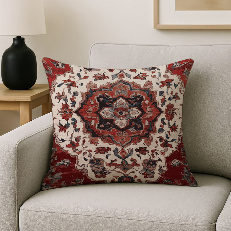 Coussin décoratif intérieur et extérieur Modern, Rouge / blanc / orange abstrait, Carré 18 po