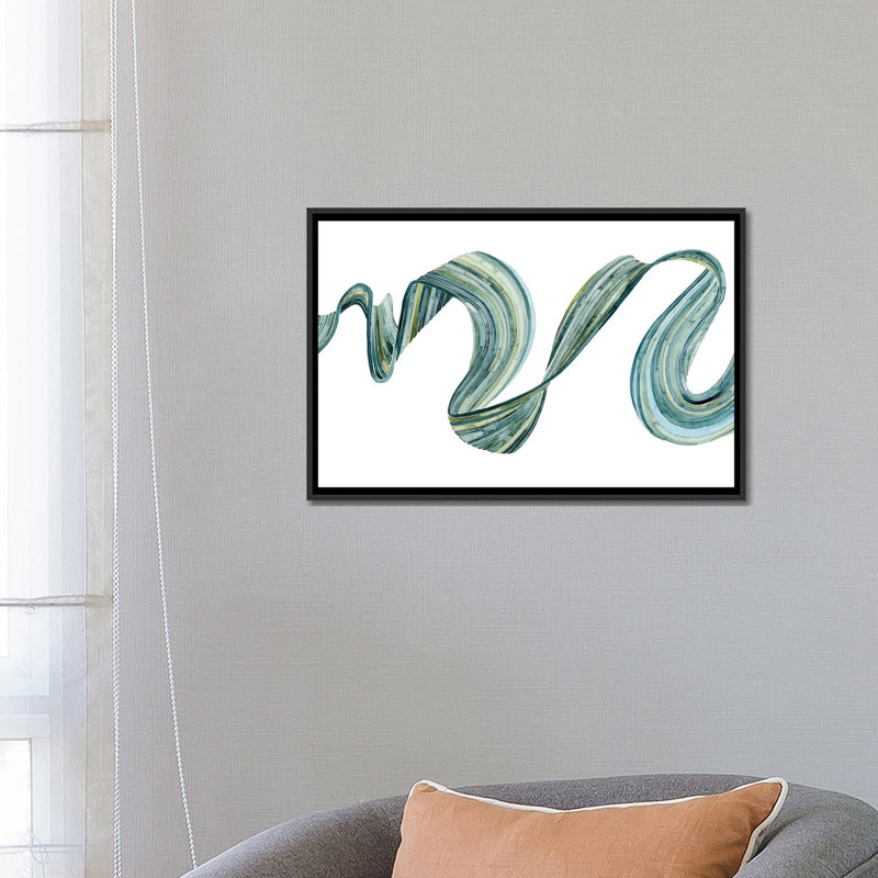 «Ribbon Stream I», reproduction sur toile, H 18 po x l 26 po x P 1,5 po, Toile avec cadre noir, Pas de tapis