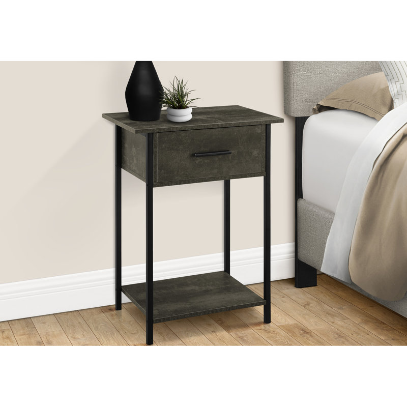 Table de bout avec tablette - Finition en stratifié bronze foncé, pieds en métal noir avec plateau décoratif contemporain