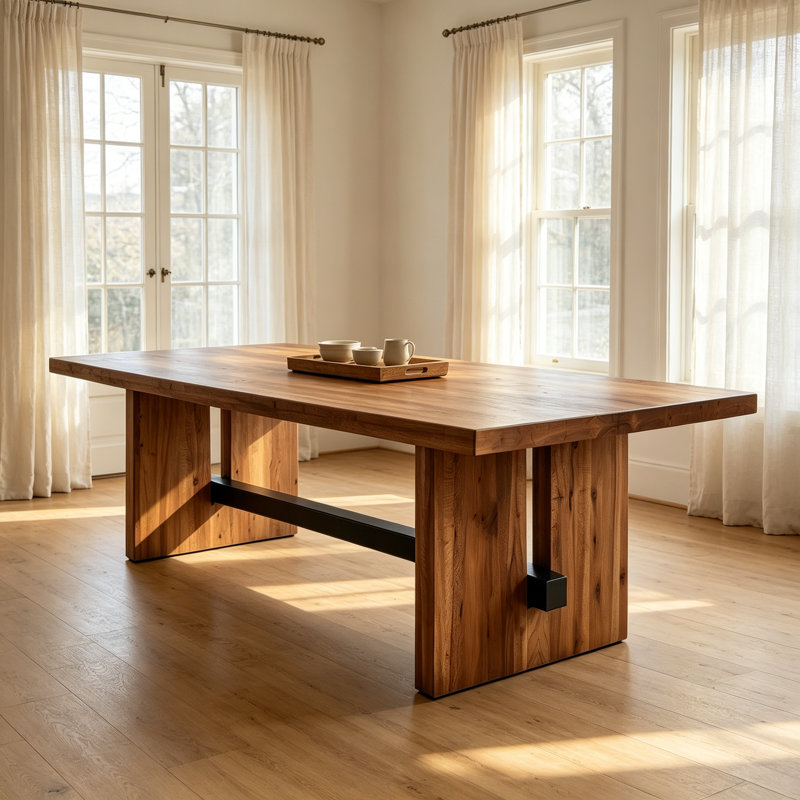 Table de salle à manger de style campagnard, table de cuisine rectangulaire en bois massif
