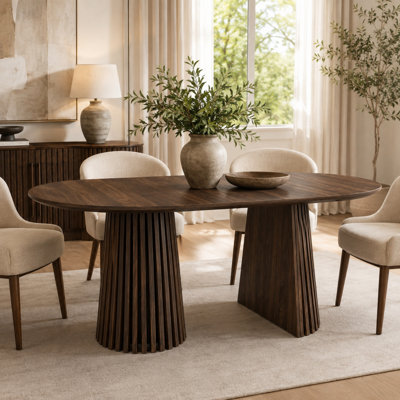 Rachele 70.87" Extendable Oval Dining Table for 6, 3-Size Adjustable Dining Table with Removable Extension Leaves, Fluted Pedestal Base for Kitchen, D