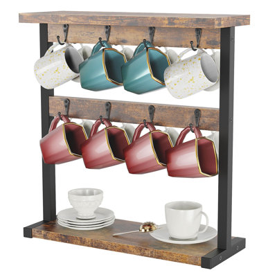 Wood Coffee Mugs Holder For Counter With 16 Hooks, 2 Tier Mugs Tree With Top Storage Shelf, Vintage Countertop Mug Rack Stand For Home Coffee Bar Stor -  17 Stories, 5DF7544AB0DD402FBEDC80B700943234