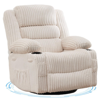 Fauteuil inclinable à bascule pivotant en velours côtelé beige, fauteuil coulissant manuel 3-en-1 avec structure en fer, canapé rembourré de 21,26 po de large pour la chambre de bébé et le salon