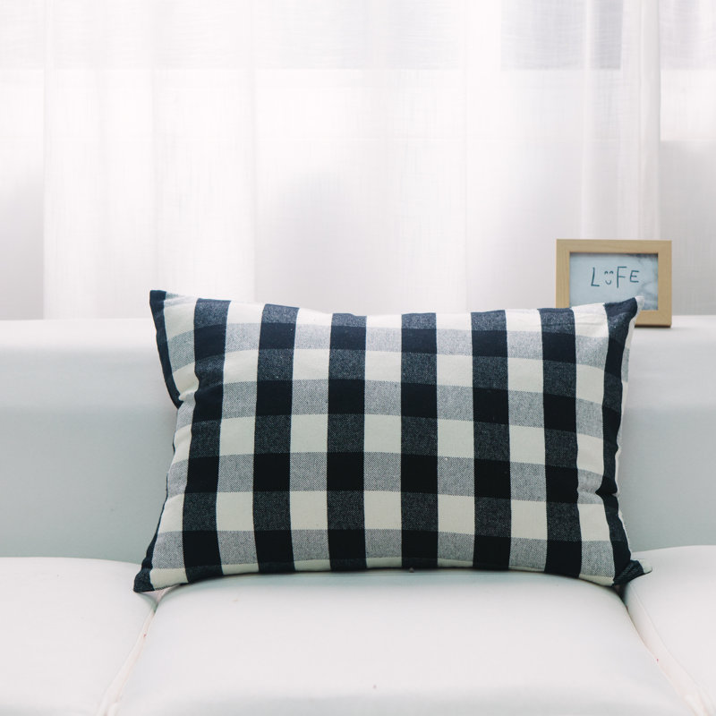 Oreiller réversible en coton Buffalo, Pas de bourre, H 16 po x l 24 po, Noir / blanc