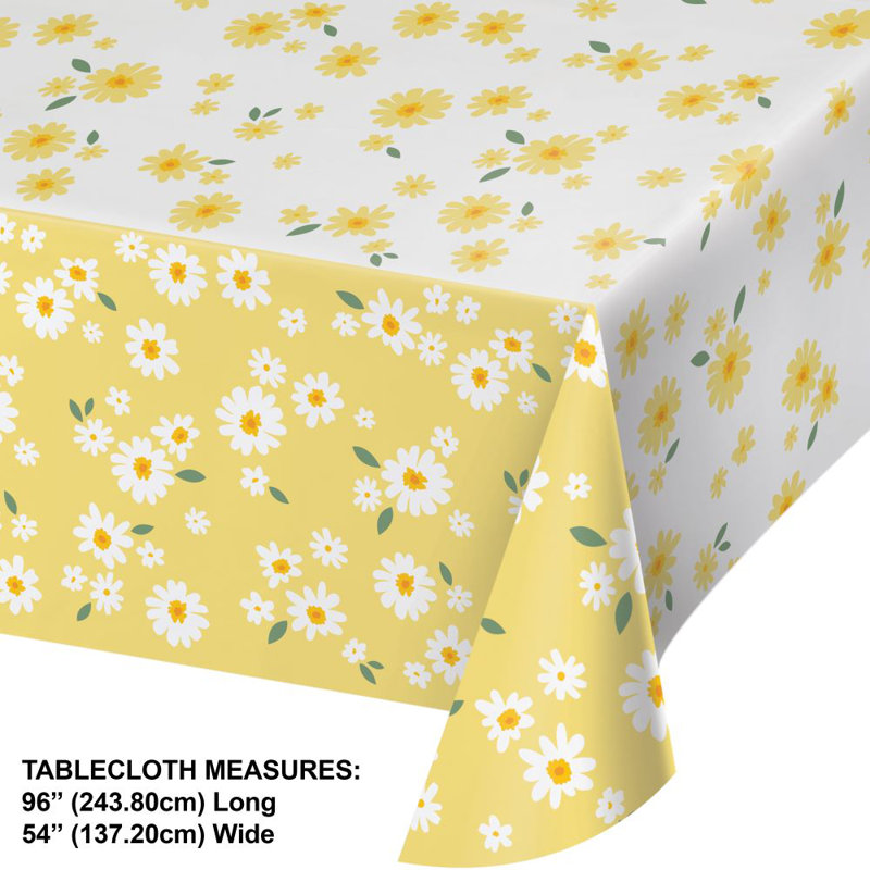 Sweet Daisy Yellow and White Paper Tablecloths, 54" x 96", 3 Pack