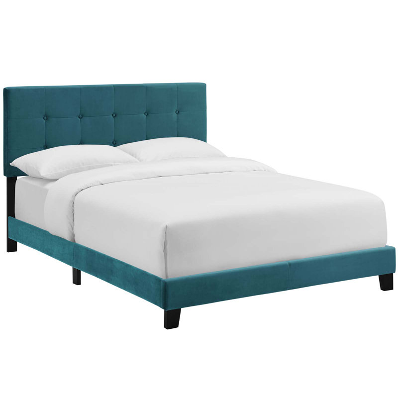 Amira Performance Velvet Bed, Queen, Sea Blue