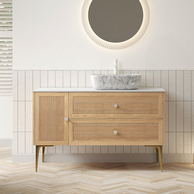 Meuble-lavabo de salle de bain avec lavabo, armoire de rangement autoportante en bois avec porte et 2 tiroirs