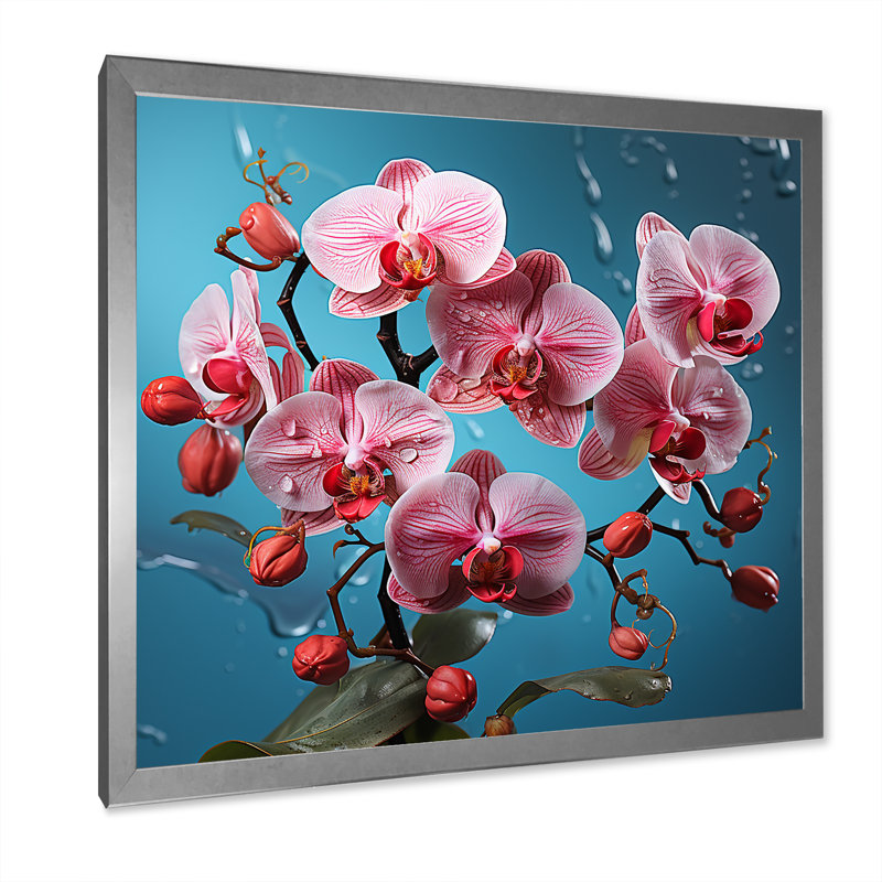 Orchidées roses, orchidées roses, fusion néon IV sur toile, Cadre simple argenté, H 30 po x l 30 po x P 1 po