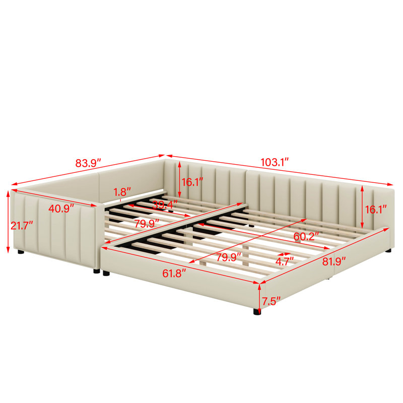Lit plateforme tapissier grand et simple TG, Beige