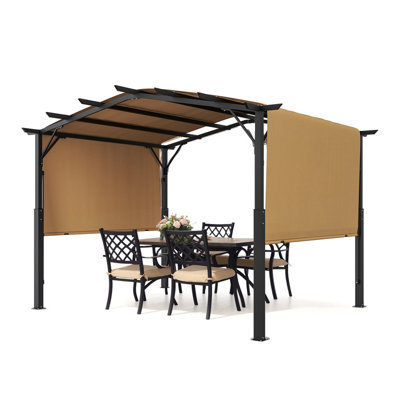 10x10 ft Outdoor Retractable Pergola with Canopy Arched Top Metal Patio Pergola