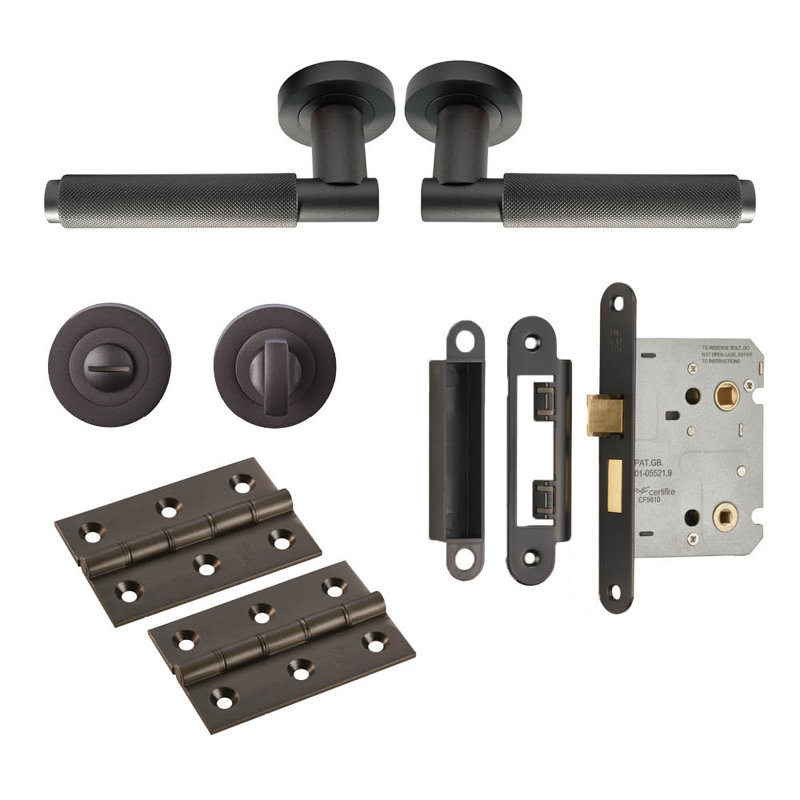 Varese Knurled Bathroom Door Handle Kit, Matte Bronze