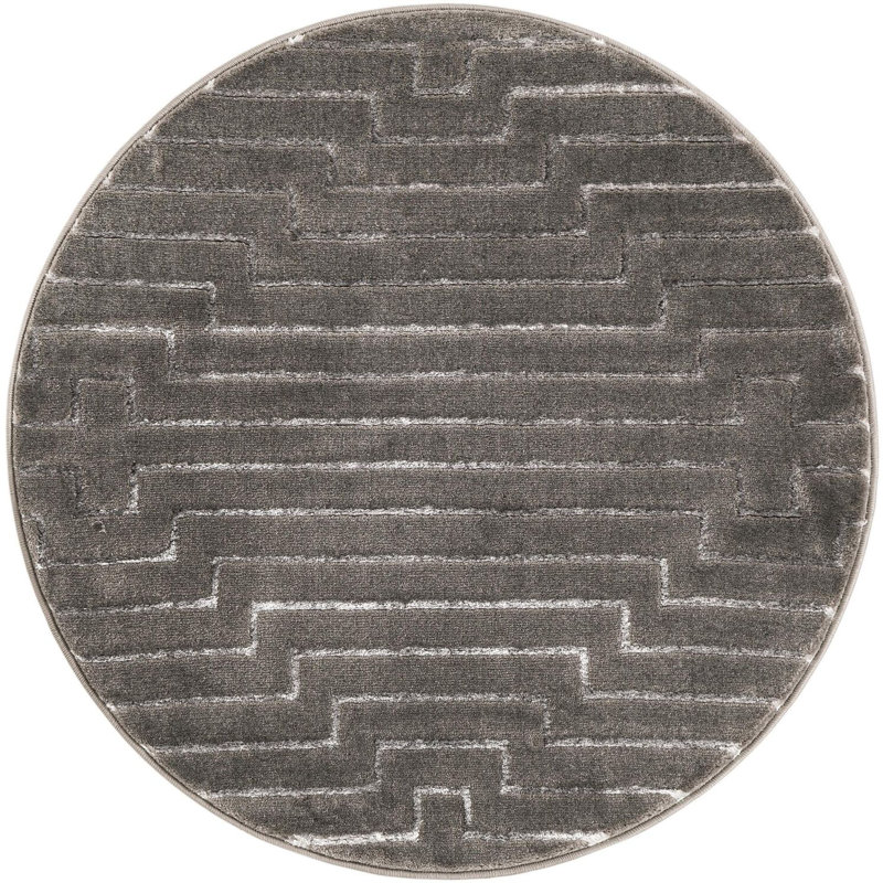 Tapis contemporain gris et argent Etowah, Rond 3 pi 1 po