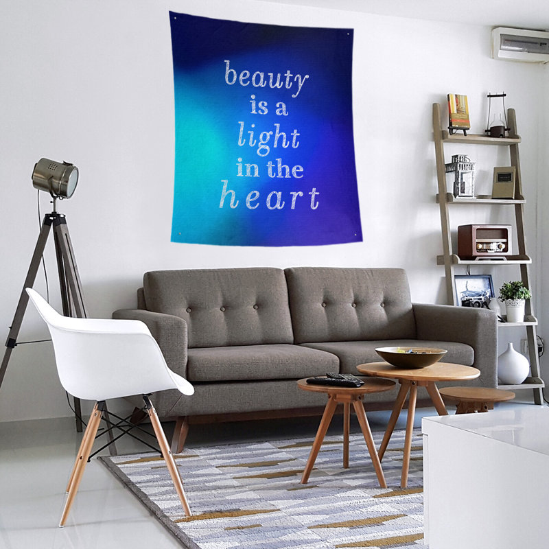 Tapisserie guillemet de beauté en polyester, H 104 po x l 88 po, Lueur bleue