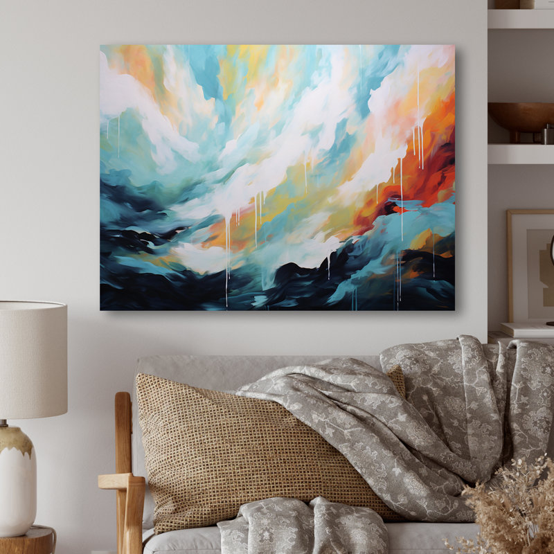 Fusion bleu azur et blanc - art mural abstrait en métal MT131768, H 16 po x l 32 po x P 1 po