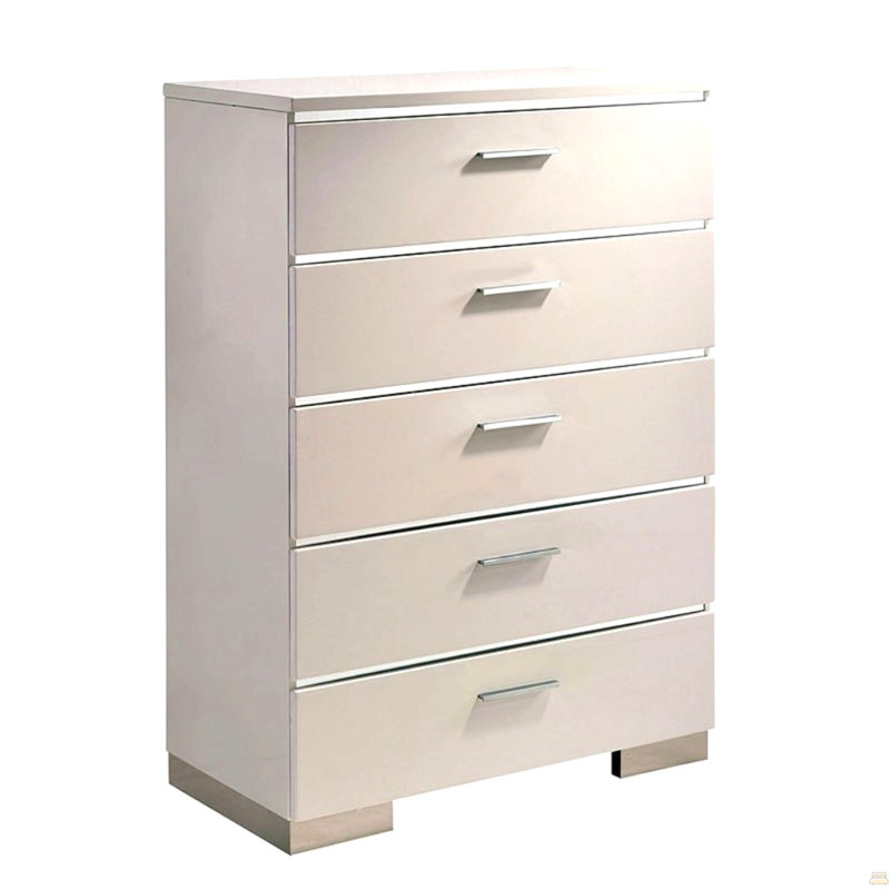 Commode chromée 1 pièce à cinq tiroirs avec accents brillants